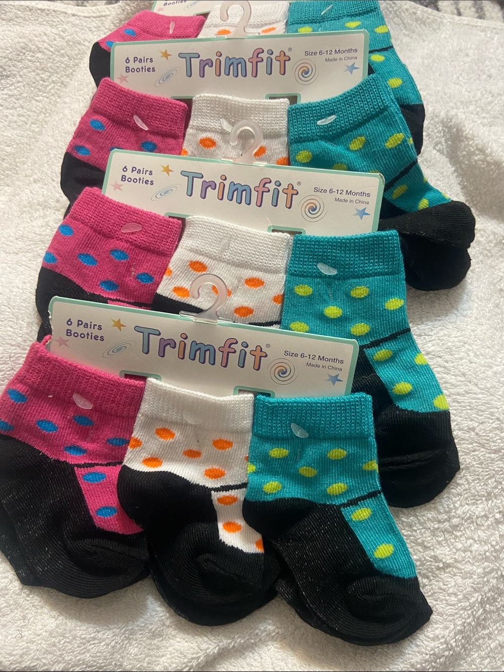 Trimfit Polka Dot Baby Booties Socks - Pink, White, 24 pairs of socks